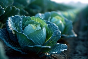 Cabbage Growing in Field Close Up Fresh Healthy Food Source