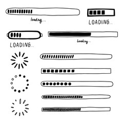 Load bar icon set. Hand drawn loading ui bar. Sketch vector illustration