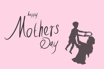 A child giving a flower crown to his mother while being carried by his mother with the words Mother's Day written on it