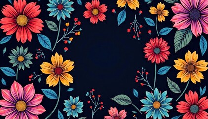 Intricate line art floral pattern, dark background, texture, stylish
