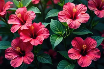 Obraz premium Bold hibiscus blooms in a vibrant, dense repeat , repetitive, fabric, artistic