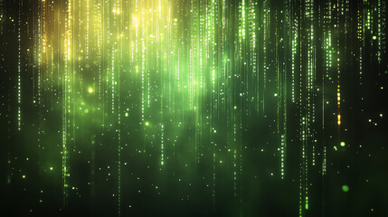 Futuristic techno-electric abstract background with glowing green data streams, binary code particles, and cinematic lighting. Perfect for cyberpunk, sci-fi, and tech-themed projects. Dark, high-tech 