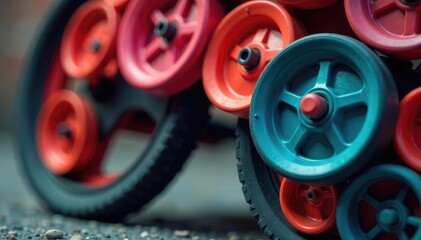 Obraz premium Close-up of stroller wheels forming a geometric pattern , digital, artwork, wallpaper