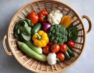 Fresh Harvest of Colorful Vegetables in a Wicker Basket