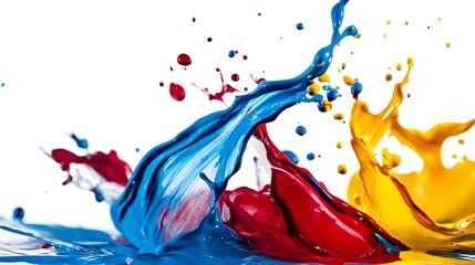 Color Splash: A vivid dance of red, blue, and yellow paint, captured in a dynamic splash, showcasing the raw energy of color and artistic expression.