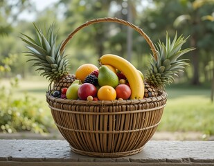 Fresh Fruit Basket on rattan basket 