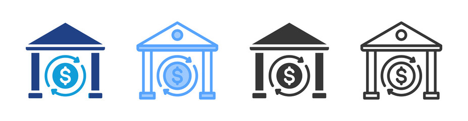 Bank icon set multiple style collection