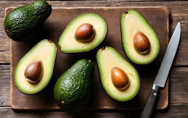 Fresh Avocado Arrangement on Wooden Board