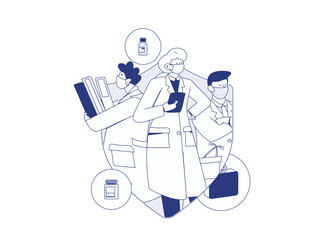 Medical characters fighting the epidemic flat vector concept operation hand drawn illustration
