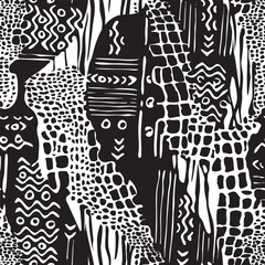 Tribal Mask Abstract Texture Seamless Pattern for Textile Print on Fabric