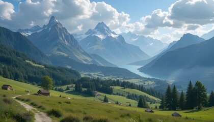 Majestic Mountain Landscape with Lush Green Valley