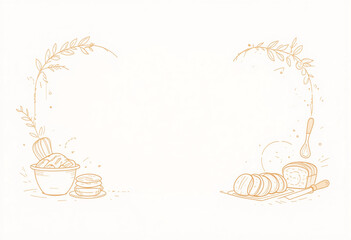 A white background with a heart and a bowl of pastries