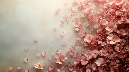 Vertical format with pale rose petals drifting across the top third of the page, soft white canvas texture, center layout left blank for modern typography. Created Using: digital floral overlay,