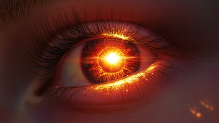 Naklejka premium Close-Up Eye with Inner Fire and Glowing Embers
