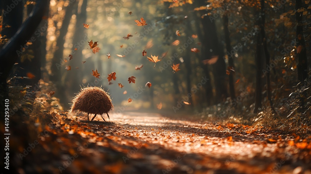 Aufkleber majestic forest scene with sunlight filtering through tall trees creating enchanting shadows and ric