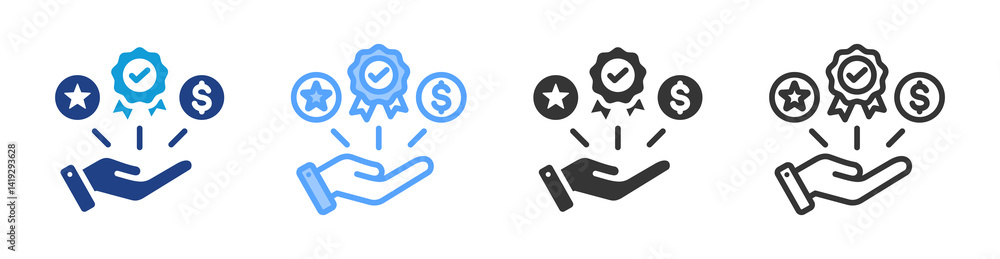Poster Benefits icon set multiple style collection