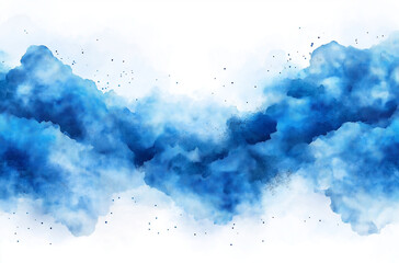 Obraz premium Minimalist Abstract Watercolor Illustration of Blue Clouds with Splash Effect and Simple Shapes on Transparent White Background for Modern Design Projects