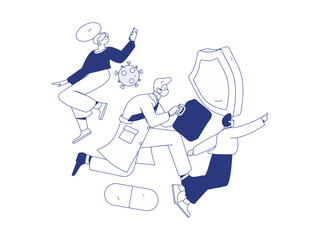 Medical characters fighting the epidemic flat vector concept operation hand drawn illustration
