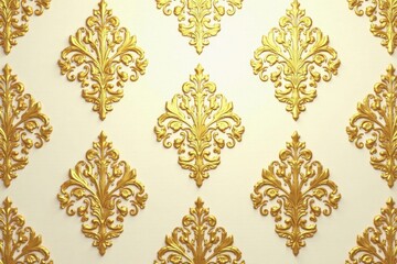 Damask pattern with gold leaf accents on cream-colored background, floral, classic