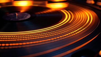 Spinning vibrant rhythms on a classic turntable with captivating golden hues in a cozy music corner Generative AI