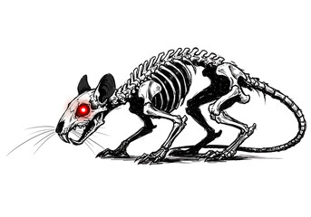 skeletal rat with red eyes vector illustration