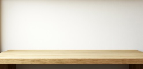 Empty Light Wood Surface Against White Wall