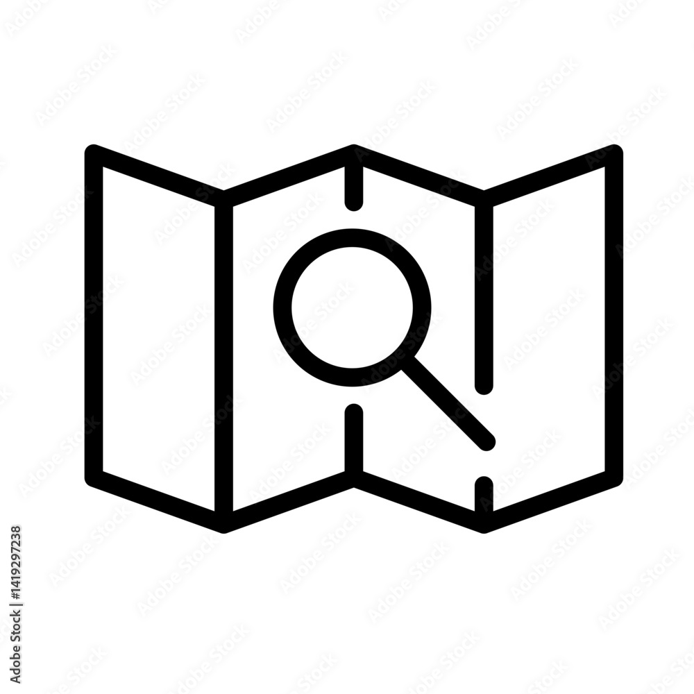 Poster map vector icon for navigation apps, travel guides, and location-based services, flat stroke icon fo