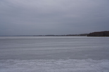 Frozen lake in Goczalkowice town at Silesian district in Poland