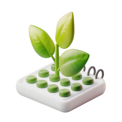 A vibrant green plant growing from a white base, symbolizing eco-friendly technology and sustainability, with a clean, minimalist design , isolated on white or transparent png