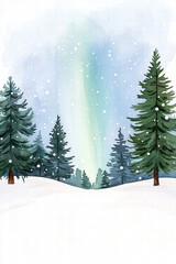 Obraz premium serene winter landscape featuring evergreen trees under snowy sky with soft blue hues and gentle snowfall