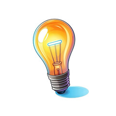 A vibrant illustration of a glowing light bulb with a bright orange hue, symbolizing ideas and creativity, set against a clean white background , isolated on white or transparent png
