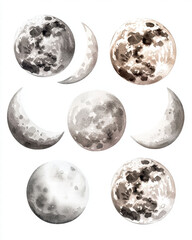 Obraz premium Watercolor moon phases in various shades, showcasing beauty of celestial bodies in serene composition
