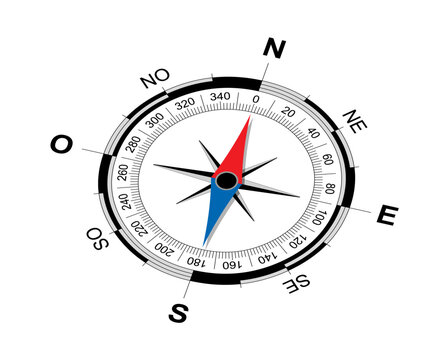 Boussole avec initiales des points cardinaux en français	
