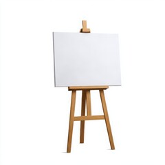 Wooden easel with blank canvas isolated on white background