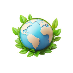 A vibrant illustration of Earth surrounded by green leaves, symbolizing environmental protection and sustainability in a clean, modern style , isolated on white or transparent png