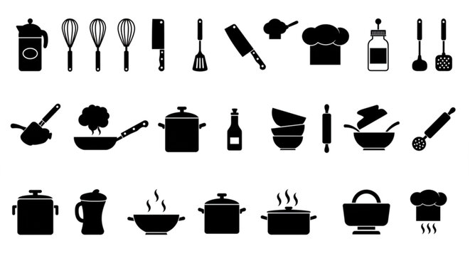 Cooking and kitchen icon collection - vector silhouette