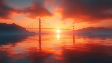 Golden gate bridge sunset view california travel destination orange sky reflection scenic landscape san francisco bay