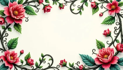 Gordijnen Intricate floral damask, swirling vines & leaves, art, damask, pattern © Tanisa
