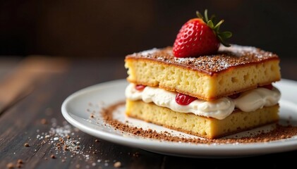 Classic Italian dessert, layered coffee-soaked ladyfingers and mascarpone cream , food photography, layered dessert, coffee