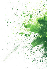 Abstract green ink splatter creating a vibrant contrast on a white background