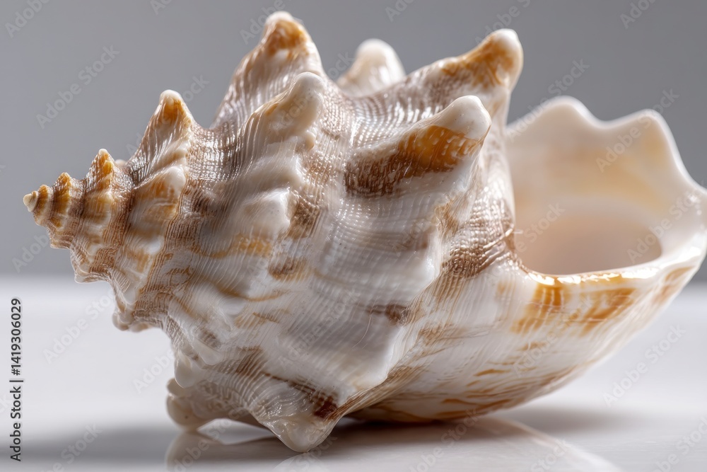 Poster large conch shell close up on white background for summer vibes