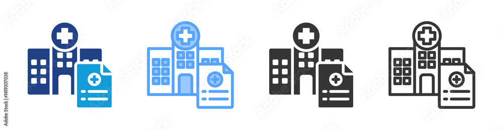 Poster hospital policy icon set multiple style collection