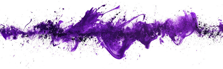 Abstract purple ink splatter creates vibrant contrast on white background for artistic effect