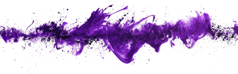 Abstract purple ink splatter creates vibrant contrast on white background for artistic effect