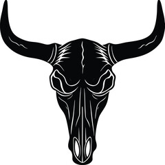 Cow Skull Head Silhouette Vector - Vintage Western Black Icon