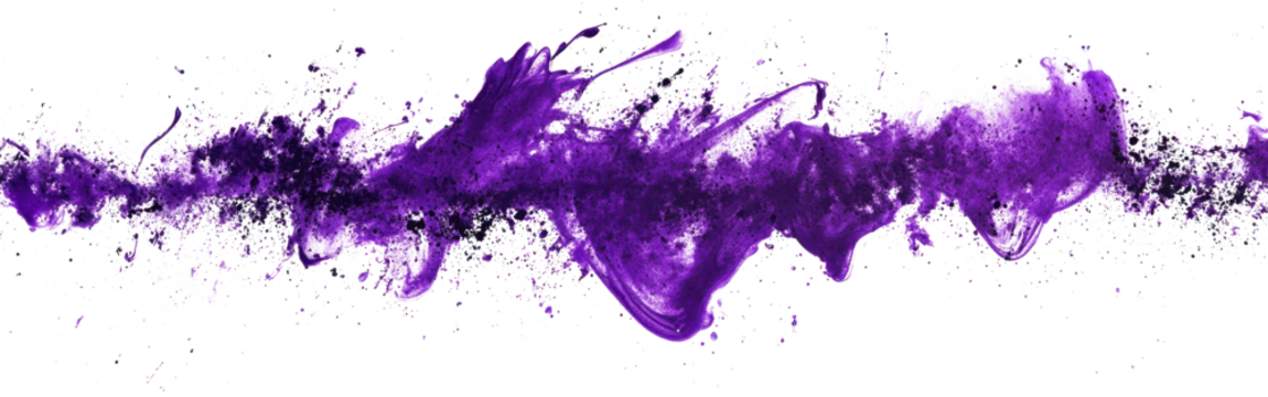 Abstract purple ink splatter creates vibrant contrast on white background for artistic effect