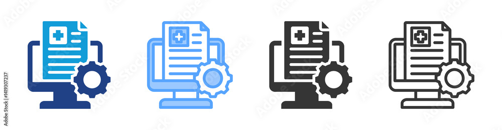 Poster medical record management icon set multiple style collection