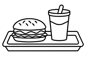 Step-by-Step Guide to Drawing a Classic Fast Food Tray in Monochrome.