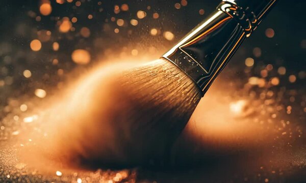 High Definition Beauty Shot of Makeup Brush and Blush Powder Soft Studio Lighting and Rich Texture Created with Generative AI Technology