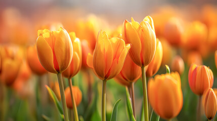 Vibrant Orange Tulip Field with Soft Bokeh Background